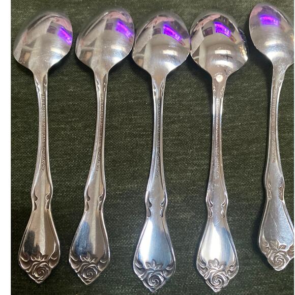 Oneida ARBOR ROSE True Rose Rogers Spoon Stainless Steel flatware Set of 5 - Picture 3 of 4